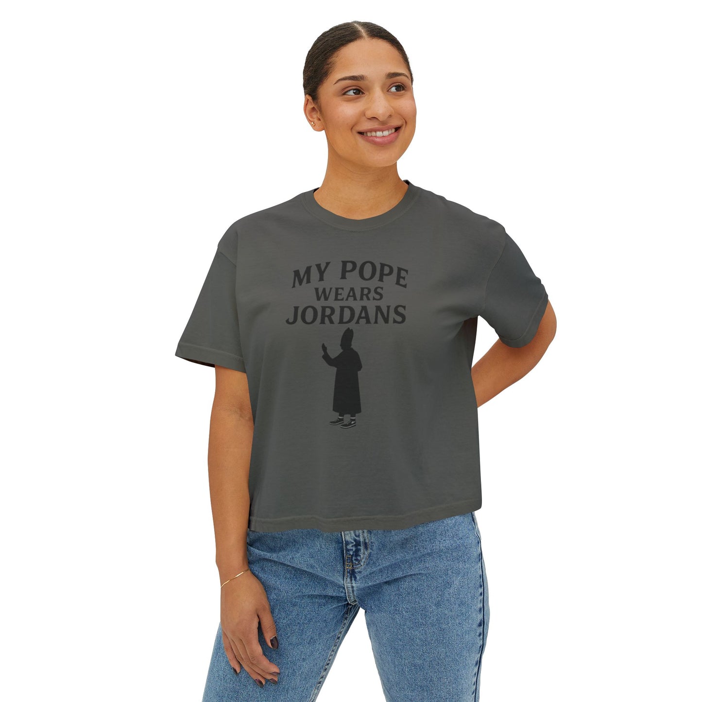 My Pope Wears Jordans Unisex Boxy Tree