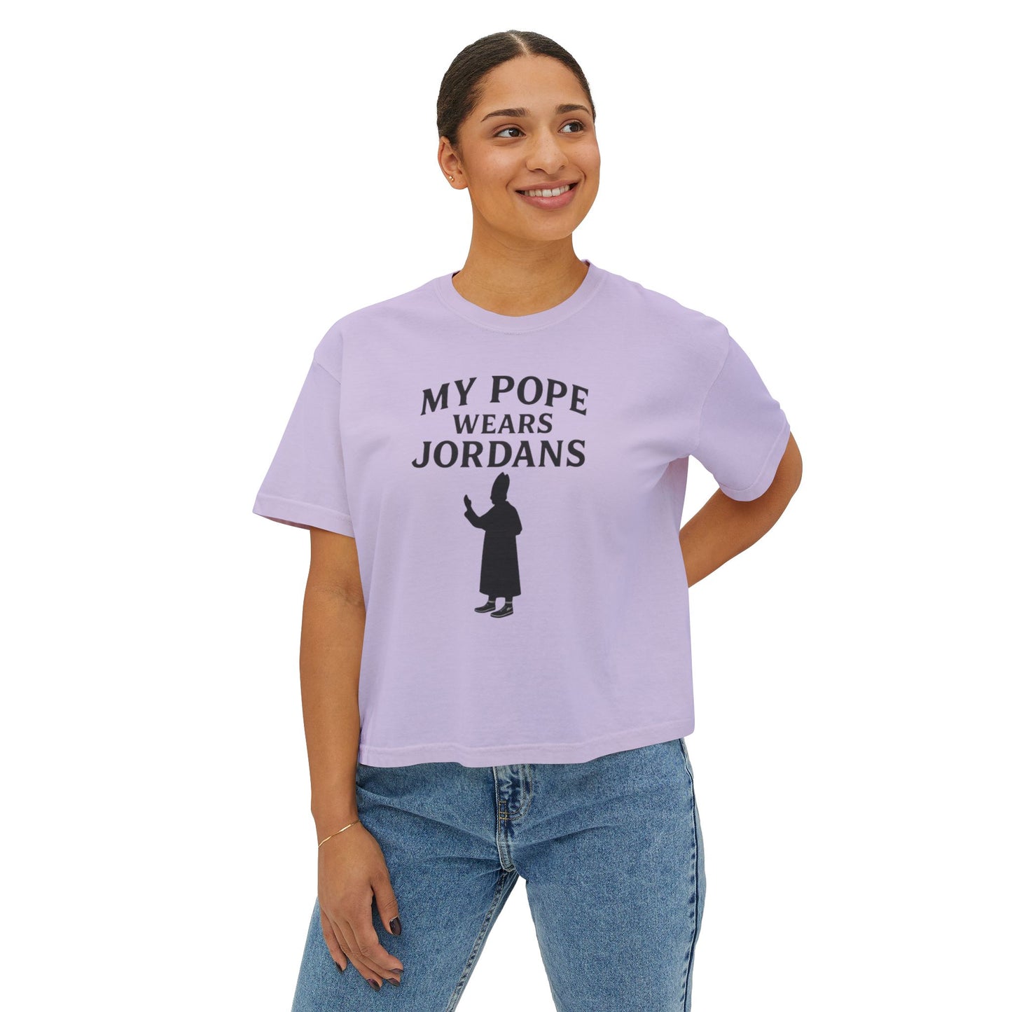 My Pope Wears Jordans Unisex Boxy Tree