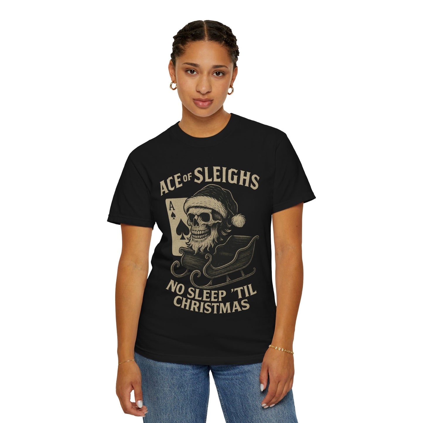 Ace of Sleighs Skull Santa Unisex Tee (No Sleep 'Til Christmas)