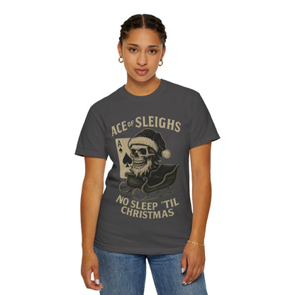 Ace of Sleighs Skull Santa Unisex Tee (No Sleep 'Til Christmas)
