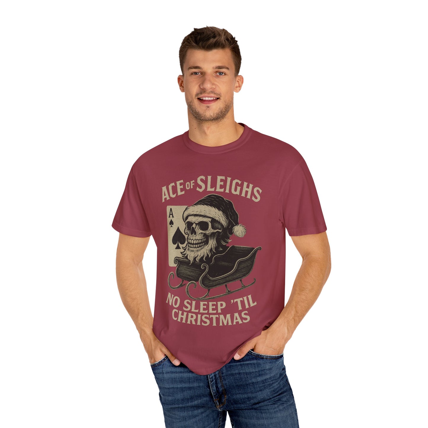 Ace of Sleighs Skull Santa Unisex Tee (No Sleep 'Til Christmas)