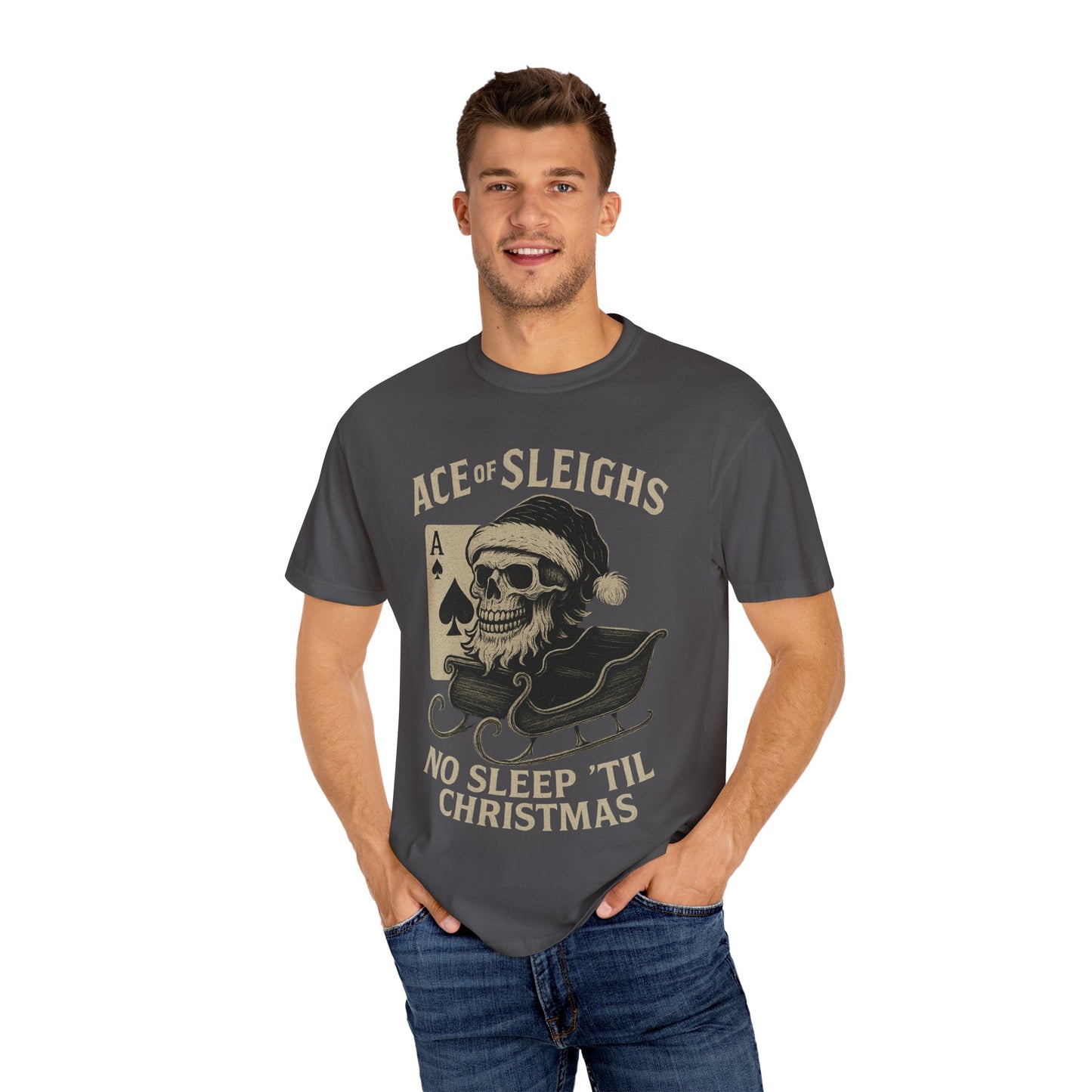 Ace of Sleighs Skull Santa Unisex Tee (No Sleep 'Til Christmas)