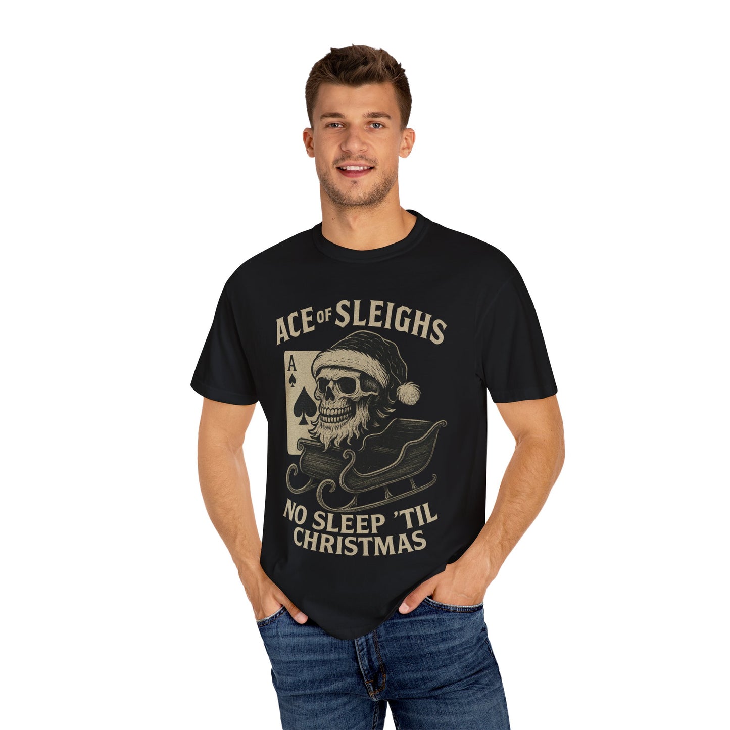 Ace of Sleighs Skull Santa Unisex Tee (No Sleep 'Til Christmas)